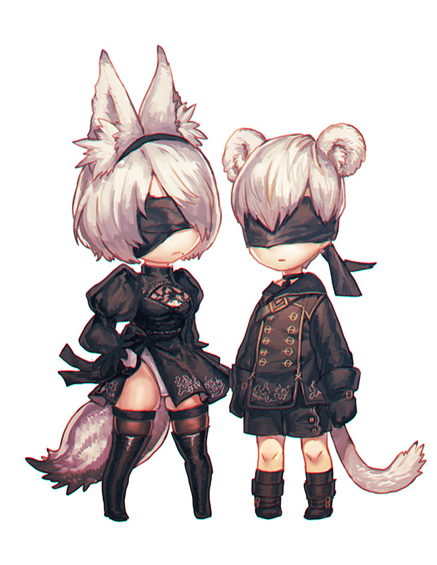 2b and 9s (nier and 1 more) drawn by kokutan_kitsunen