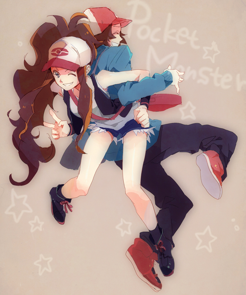 hilda and hilbert (pokemon and 1 more) drawn by gomosawa