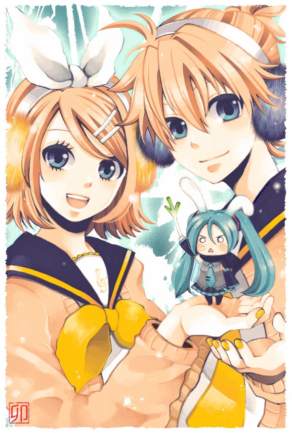 hatsune miku, kagamine rin, kagamine len, and hachune miku (vocaloid) drawn by rinko_(41r)