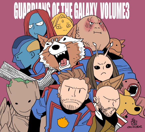 rocket raccoon, peter quill, mantis, groot, gamora, and 5 more (marvel and 2 more) drawn by onikobe_rin