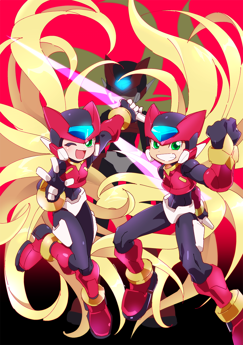 aile, vent, omega, and model ox (mega man and 3 more) drawn by kon_(kin219)