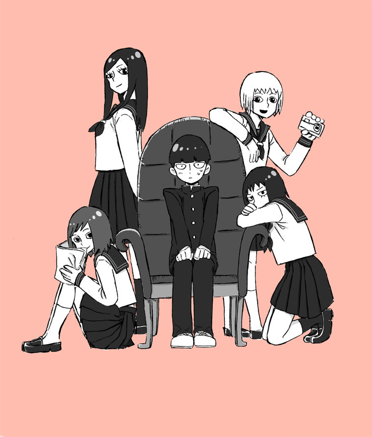 kageyama shigeo, kurata tome, takane tsubomi, mezato ichi, and fukami emi (mob psycho 100) drawn by bayashi