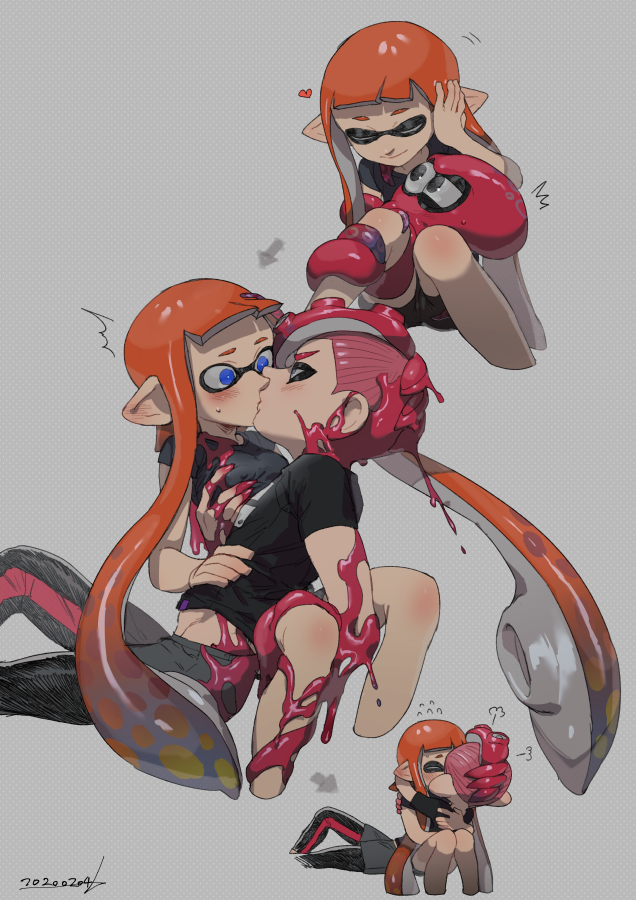 inkling player character, inkling girl, octoling player character, and octoling boy (splatoon and 2 more) drawn by banonefans