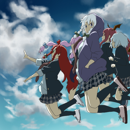 remilia scarlet, izayoi sakuya, patchouli knowledge, hong meiling, and koakuma (touhou and 1 more) drawn by kamo_(hitomin1103)
