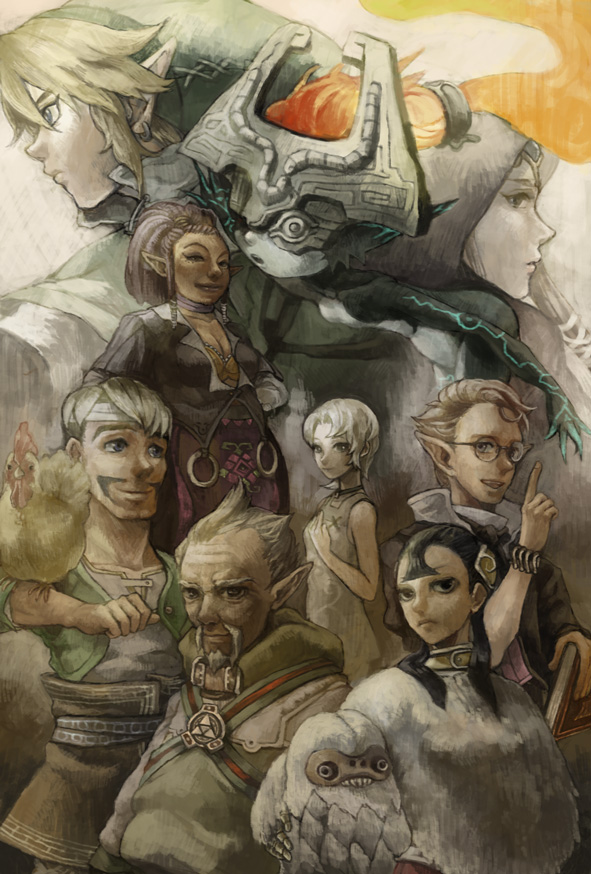 link, princess zelda, midna, cucco, ilia, and 5 more (the legend of zelda and 1 more) drawn by yo_mo