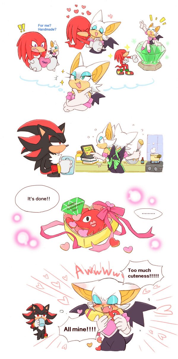 shadow the hedgehog, rouge the bat, and knuckles the echidna (sonic) drawn by yotsumeddd