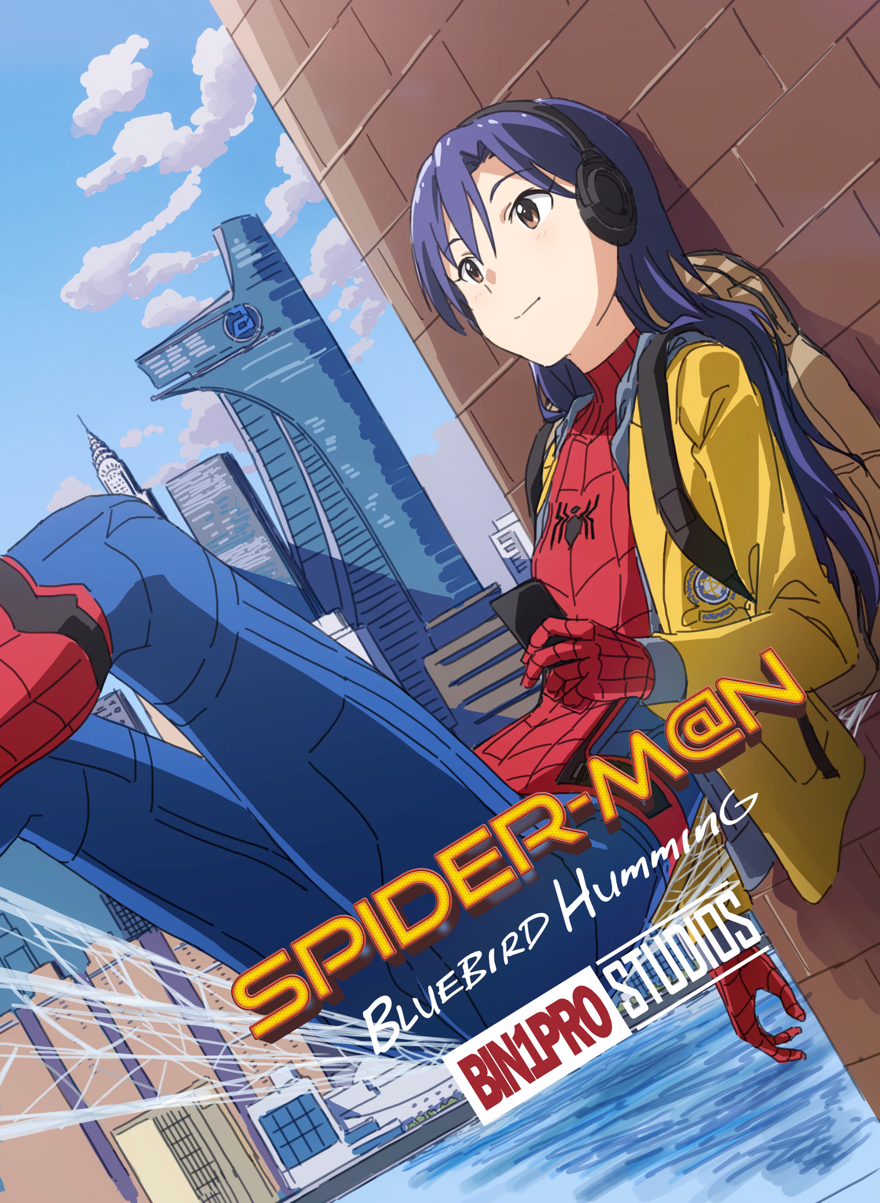 kisaragi chihaya and spider-man (idolmaster and 5 more) drawn by 