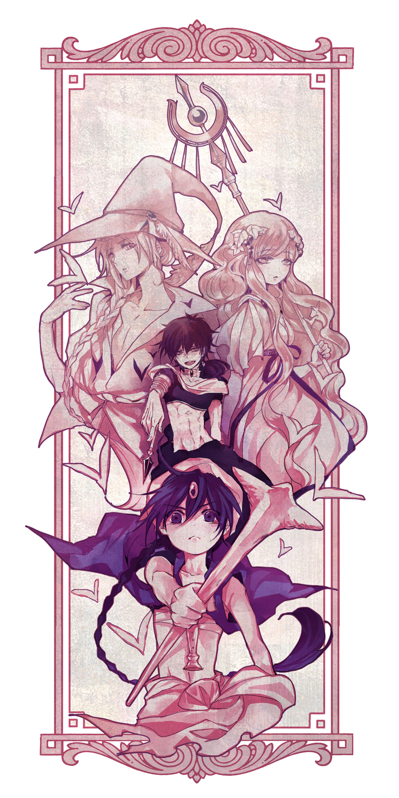 aladdin, judal, scheherazade, and yunan (magi the labyrinth of magic) drawn by nair_(mindcreator)