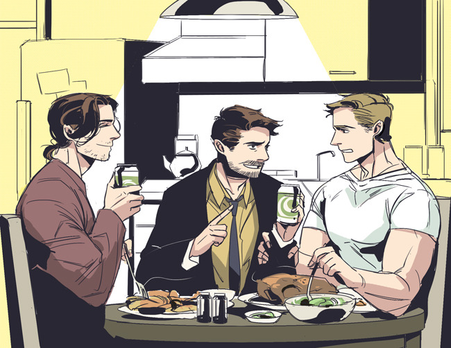 steve rogers, tony stark, and bucky barnes (marvel and 3 more) drawn by rinnirrinnir