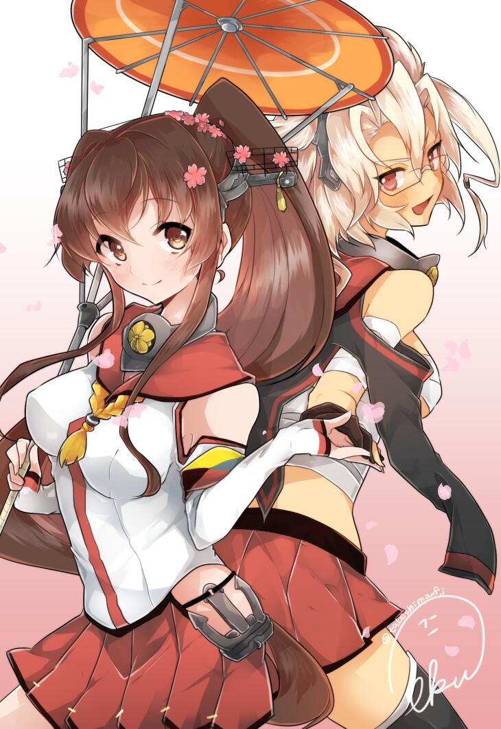 yamato and musashi (kantai collection) drawn by takeshima_eku