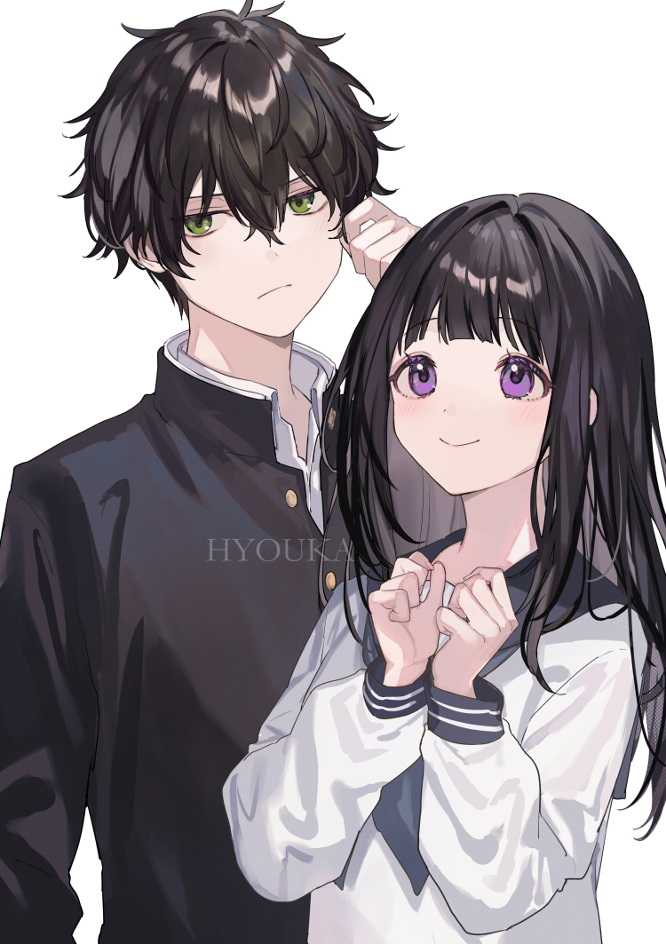 chitanda eru and oreki houtarou (hyouka) drawn by shugao