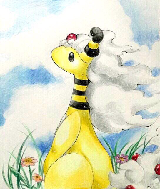 ampharos and mega ampharos (pokemon) drawn by soma_somari