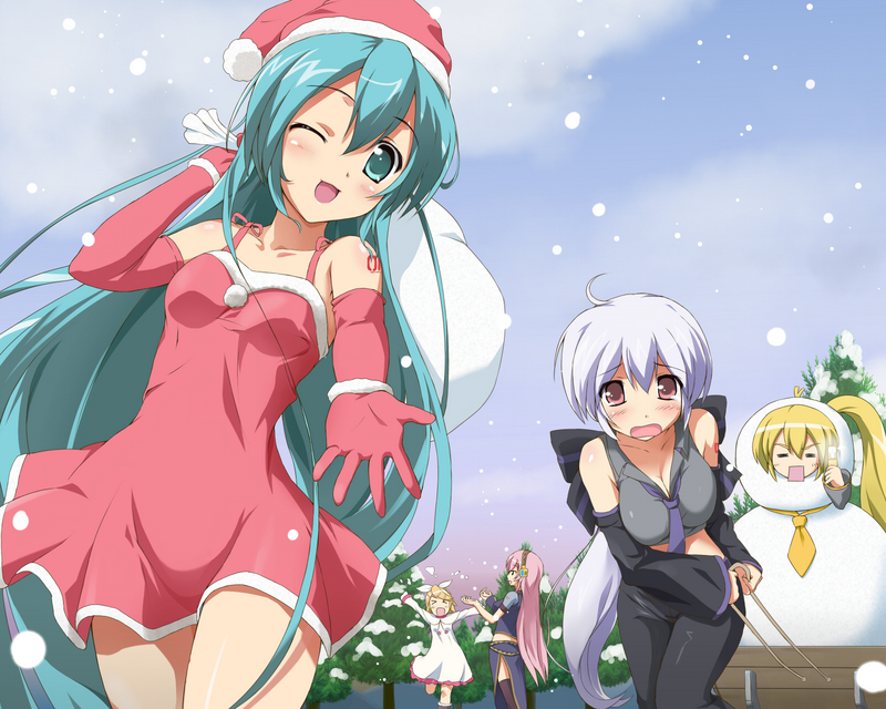 hatsune miku, kagamine rin, megurine luka, yowane haku, and akita neru (vocaloid) drawn by utamaru_(konomix)