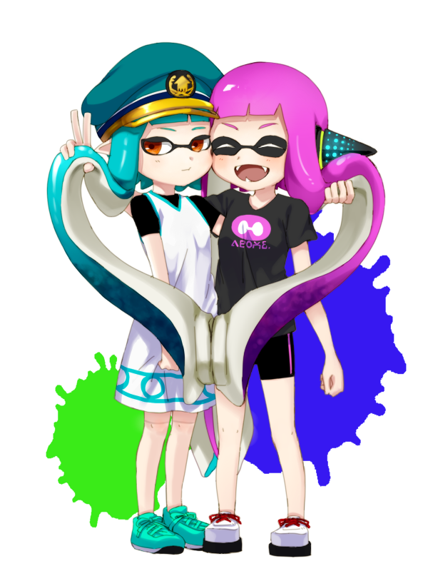 inkling player character and inkling girl (splatoon and 1 more) drawn by takeko_spla