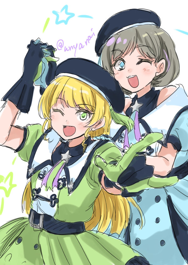 heanna sumire and tang keke (love live! and 1 more) drawn by unya