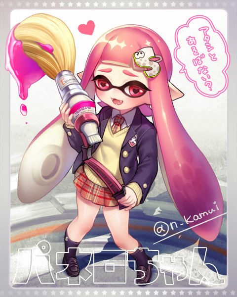 inkling player character and inkling girl (splatoon and 1 more) drawn by kamui_natsuki
