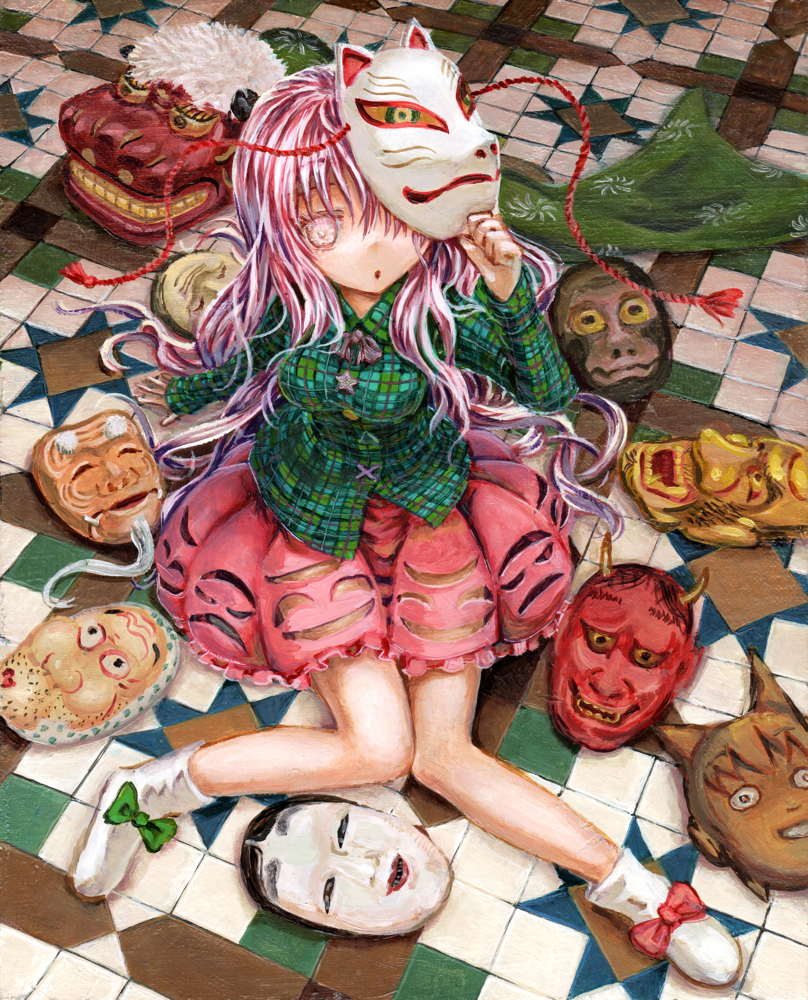 hata no kokoro (touhou) drawn by kabaji