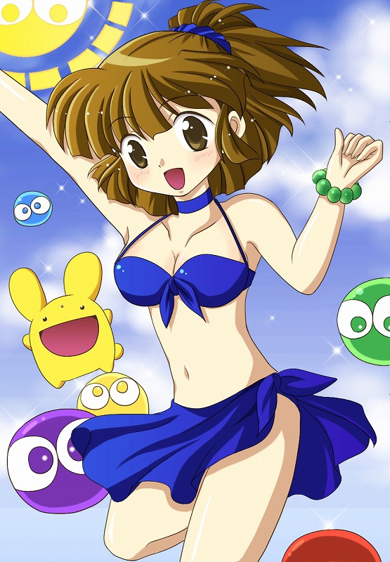 arle nadja, puyo, and carbuncle (puyopuyo) drawn by kenjou_mizuki