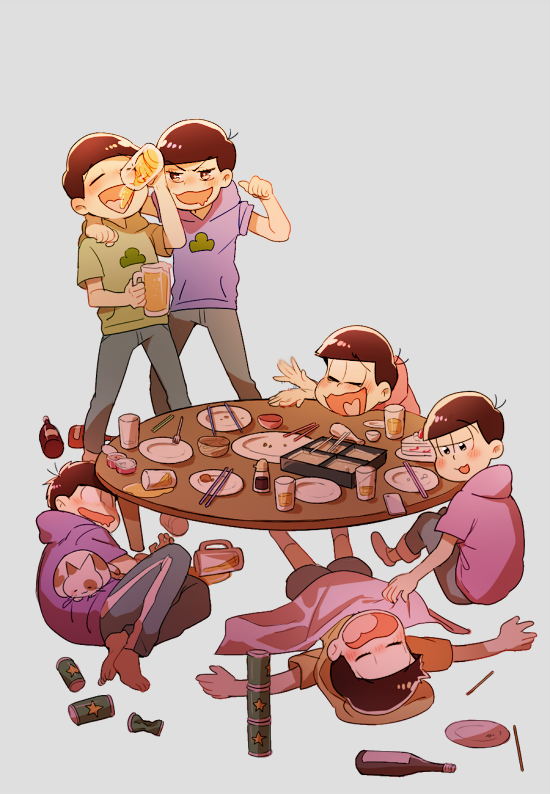 matsuno osomatsu, matsuno karamatsu, matsuno ichimatsu, matsuno jyushimatsu, matsuno choromatsu, and 1 more (osomatsu and 1 more) drawn by baigui