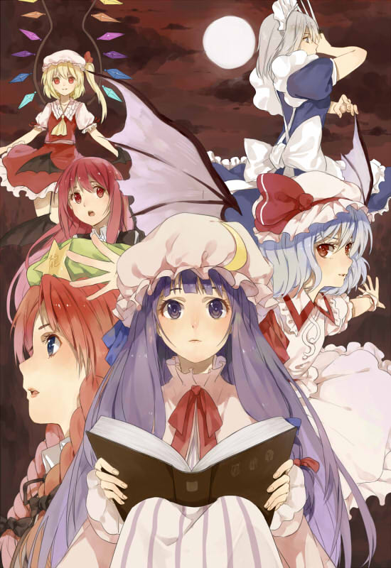remilia scarlet, flandre scarlet, izayoi sakuya, patchouli knowledge, hong meiling, and 1 more (touhou) drawn by haijin