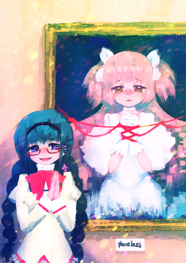 akemi homura, kaname madoka, and ultimate madoka (mahou shoujo madoka magica and 1 more) drawn by hakkasame