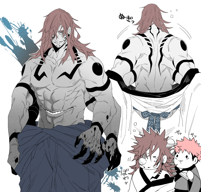 itadori yuuji and ryoumen sukuna (jujutsu kaisen) drawn by wakame_shi