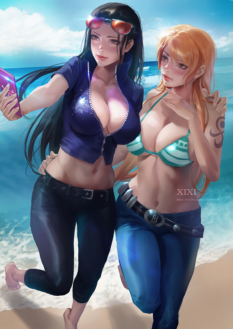 nami and nico robin (one piece) drawn by xixi_(xixihenlan_ing)