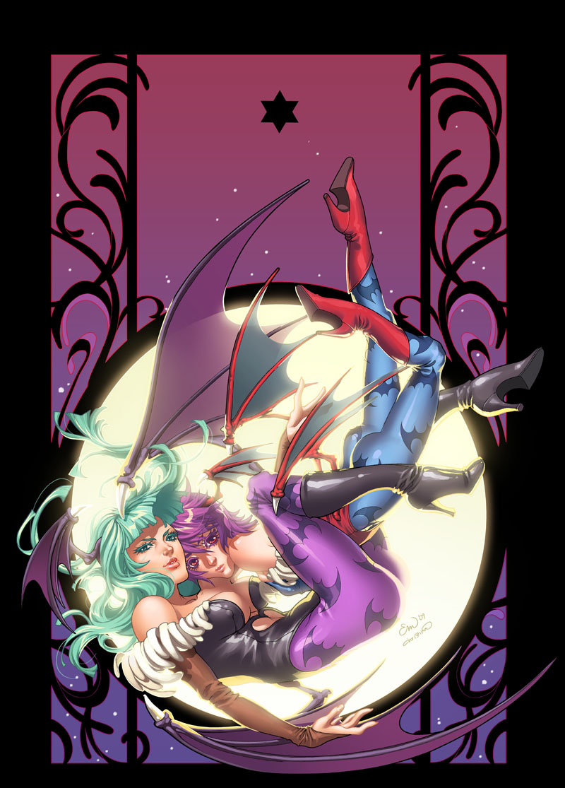 morrigan aensland and lilith (darkstalkers) drawn by emily_warren and udon_entertainment
