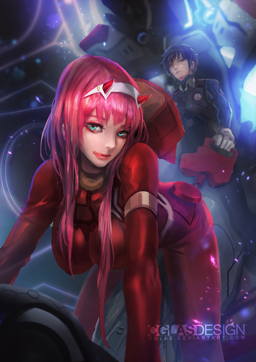 zero two and hiro (darling in the franxx) drawn by cglas