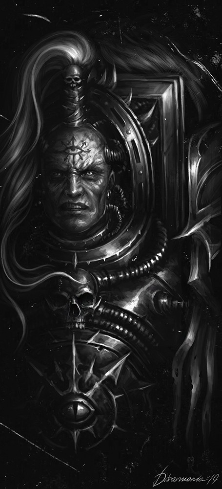 adeptus astartes, chaos space marine, and abbadon the despoiler (warhammer 40k) drawn by veronica_anrathi