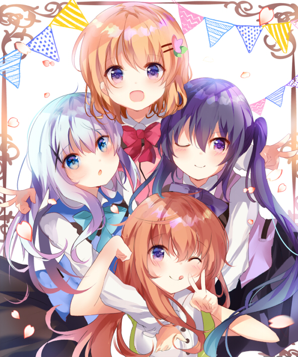 kafuu chino, hoto cocoa, tedeza rize, and hoto mocha (gochuumon wa usagi desu ka?) drawn by pon_(ponidrop)