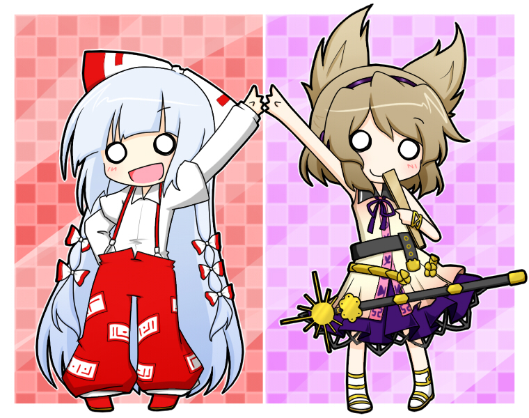 fujiwara no mokou and toyosatomimi no miko (touhou) drawn by kazeha_(starrysky)