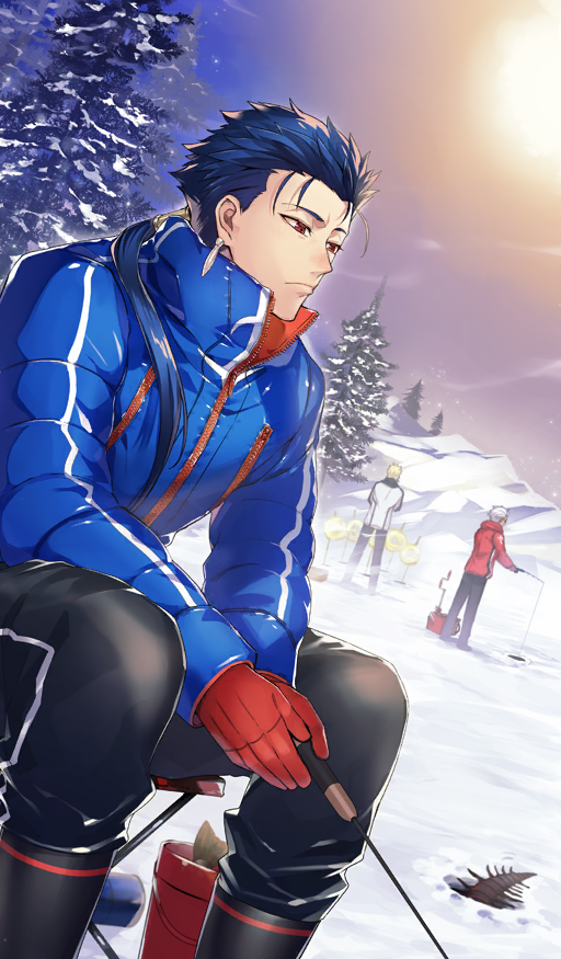 gilgamesh, cu chulainn, archer, and mini cu-chan (fate and 1 more) drawn by nitaka_(fujikichi)