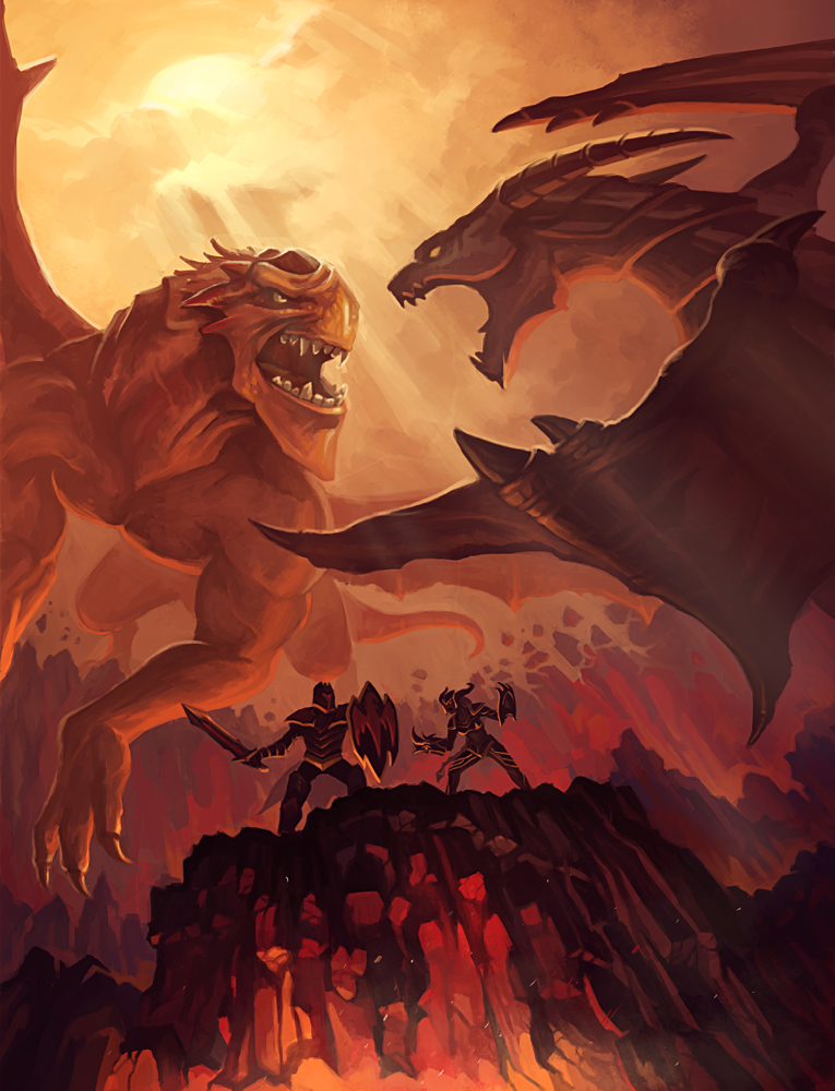 shyvana and dragon knight (league of legends and 2 more) drawn by jason_wang