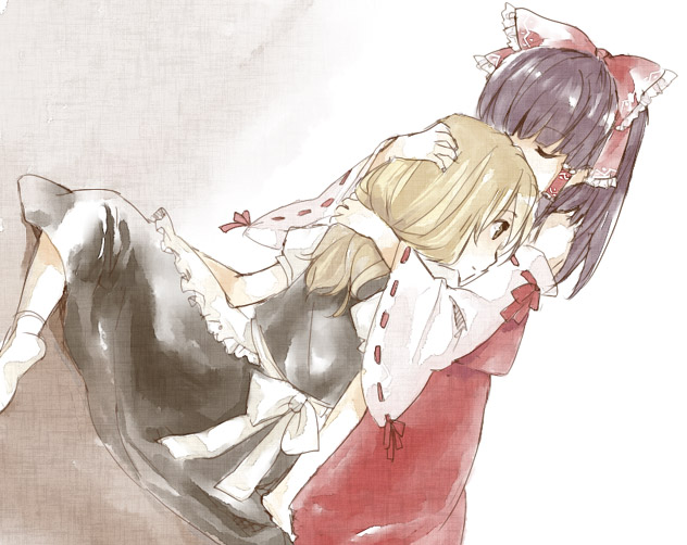 hakurei reimu and kirisame marisa (touhou) drawn by akr_et