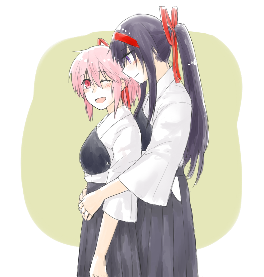akemi homura and kaname madoka (mahou shoujo madoka magica) drawn by t_(thnk)