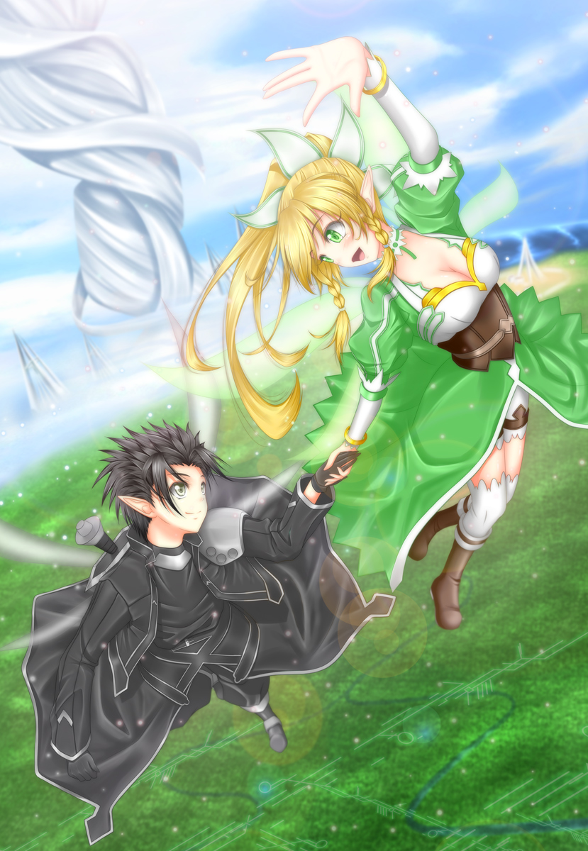 kirito and leafa (sword art online) drawn by k2-atelier