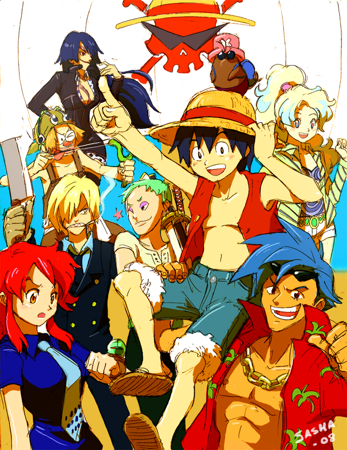nami, monkey d. luffy, yoko littner, nico robin, roronoa zoro, and 13 more (one piece and 1 more) drawn by shinpan_man