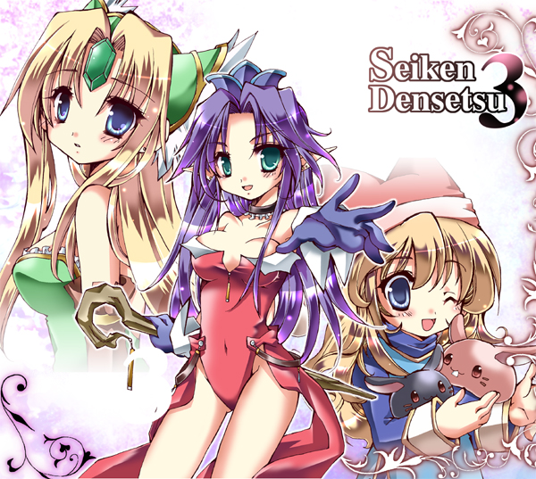 riesz, angela, charlotte, and rabite (seiken densetsu and 1 more) drawn by yoroi_nau