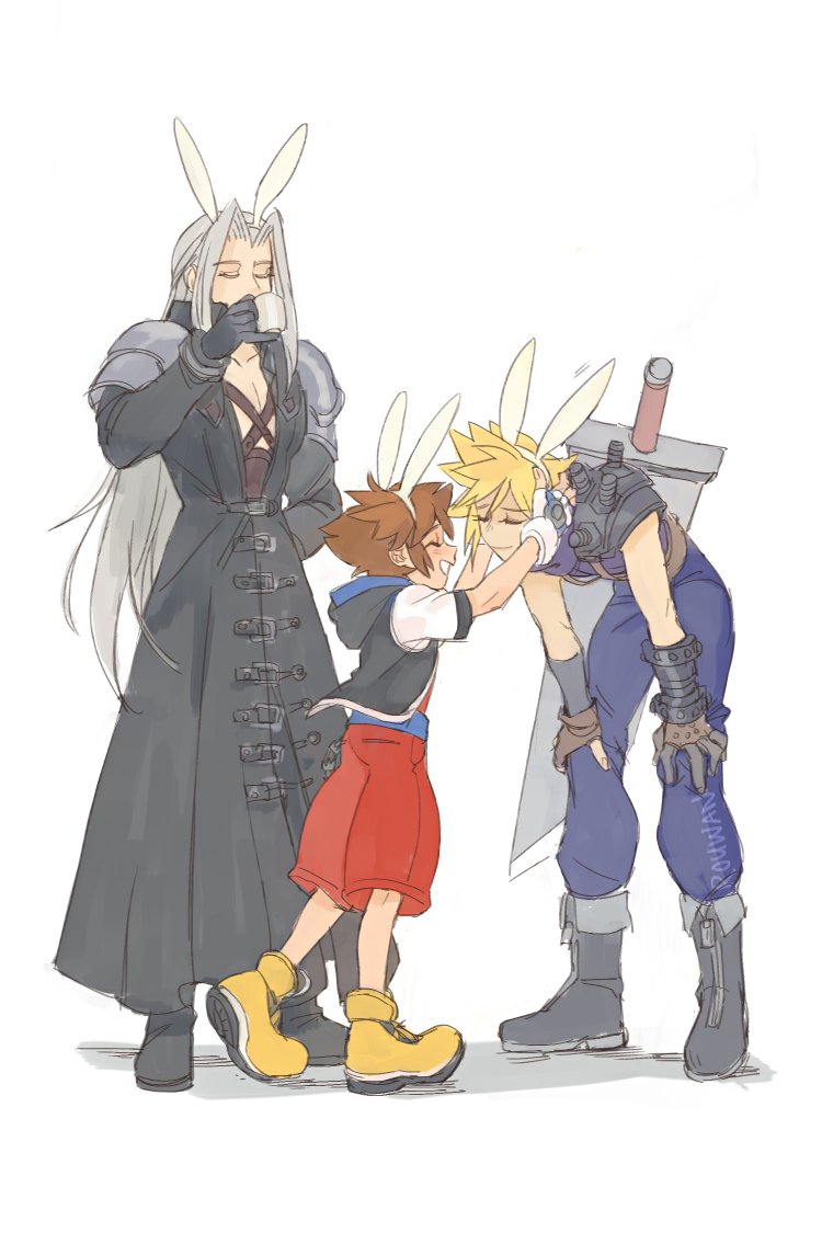 cloud strife, sephiroth, and sora (final fantasy and 4 more) drawn by rouwan
