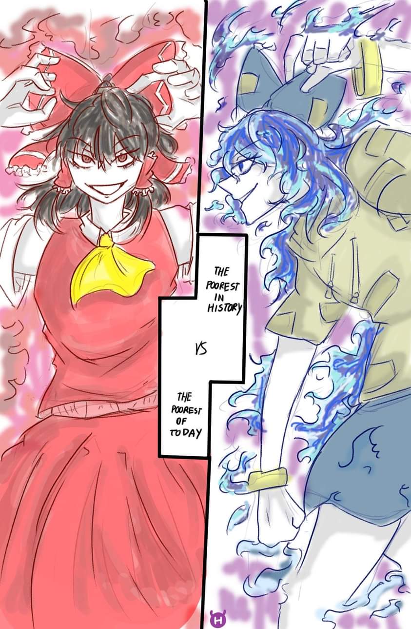 hakurei reimu, gojou satoru, yorigami shion, and ryoumen sukuna (touhou and 1 more) drawn by hakuma_(hakuma_okyk)