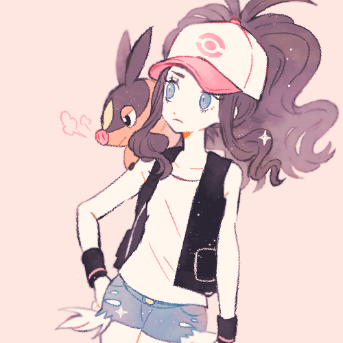 hilda and tepig (pokemon and 1 more) drawn by ryokuno_green
