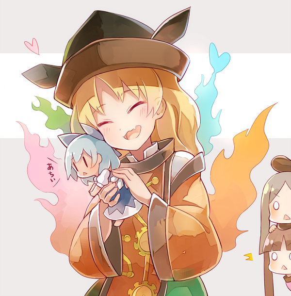 cirno, matara okina, nishida satono, teireida mai, and tanned cirno (touhou) drawn by 60mai