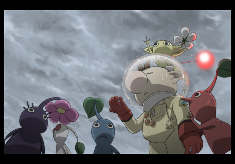 red pikmin, olimar, yellow pikmin, blue pikmin, purple pikmin, and 1 more (pikmin) drawn by naru_(wish_field)