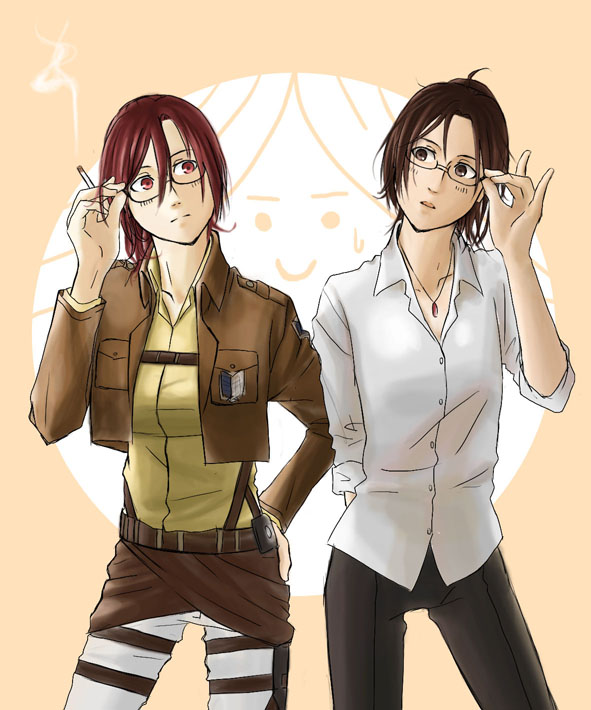 hange zoe and aozaki touko (shingeki no kyojin and 1 more) drawn by 10x10x9