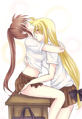 fate testarossa and takamachi nanoha (lyrical nanoha and 2 more) drawn by misuzu_(iridescence)