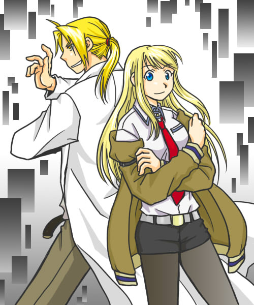 makise kurisu, edward elric, okabe rintarou, and winry rockbell (steins;gate and 1 more) drawn by syo