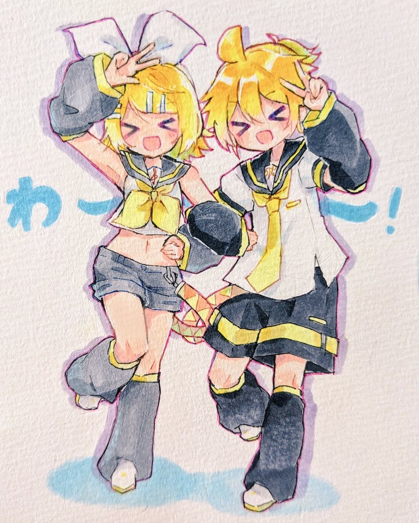 kagamine rin and kagamine len (vocaloid) drawn by osyake0921