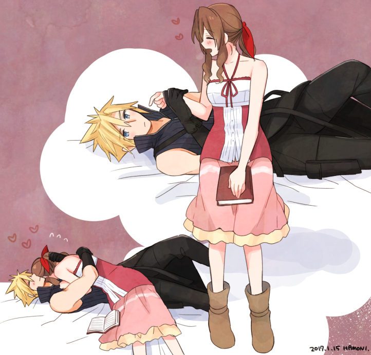 cloud strife and aerith gainsborough (final fantasy and 4 more) drawn by krudears