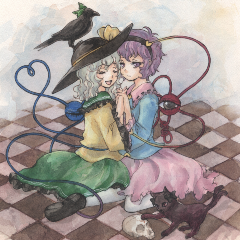 komeiji koishi, komeiji satori, kaenbyou rin, and reiuji utsuho (touhou) drawn by io_(maryann_blue)